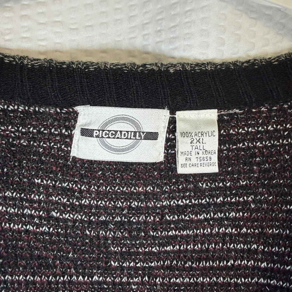 Vintage Piccadilly Geometric Knit Cardigan Sweater 2XL Tall Made In Korea Retro - Picture 4 of 4